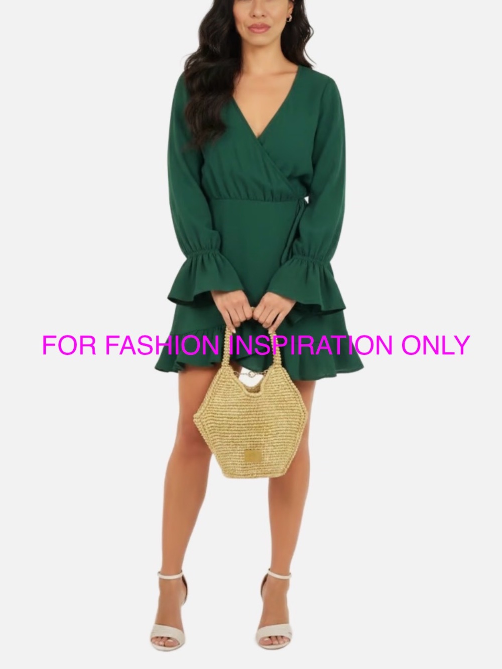 NWT Selfie Leslie Ruffle Wrap Mini Dress Womens Small Emerald Green Bell Sleeve